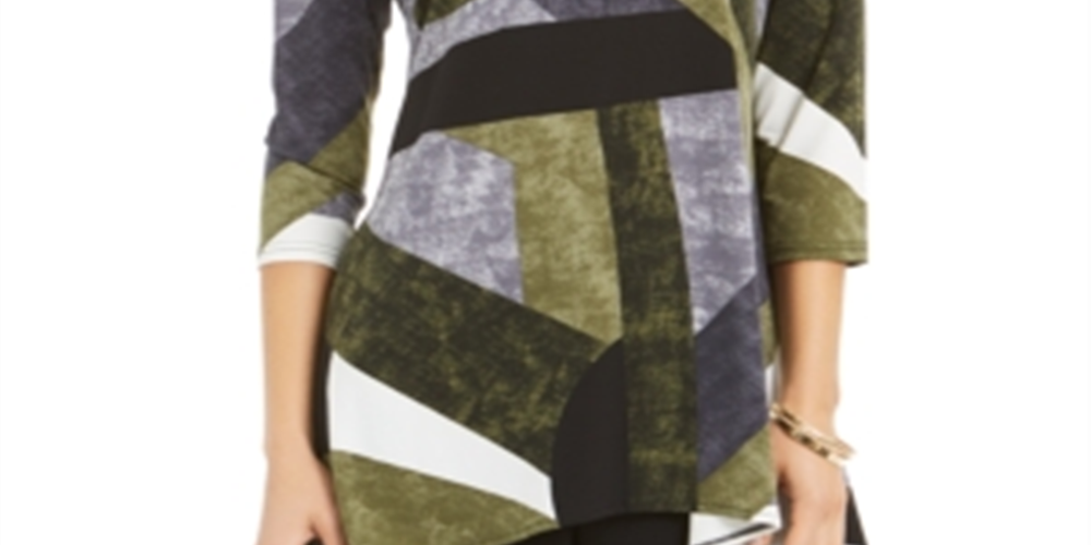 Blusa feminina Alfani com estampa texturizada e colorblock, verde, tamanho pequeno