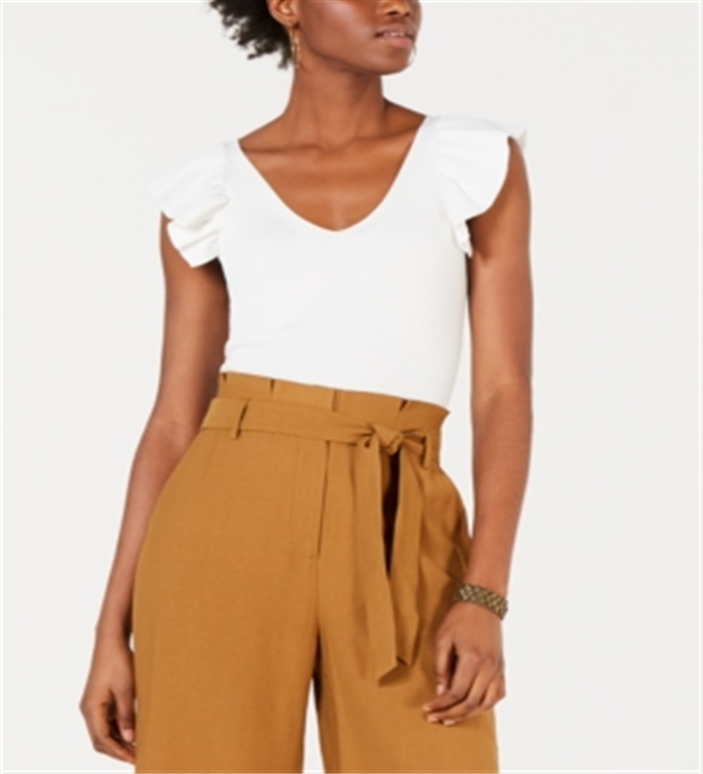 Blusa curta canelada com babados Lucy Paris feminina, branca, tamanho X-G