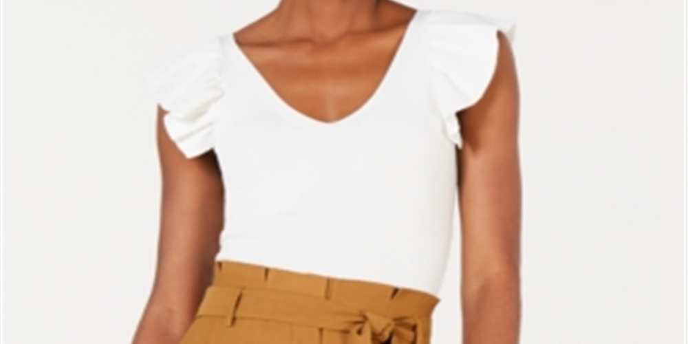 Blusa curta canelada com babados Lucy Paris feminina, branca, tamanho X-G