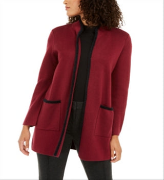 Alfani Women's Eyelash Trim Cardigan Red Size Small