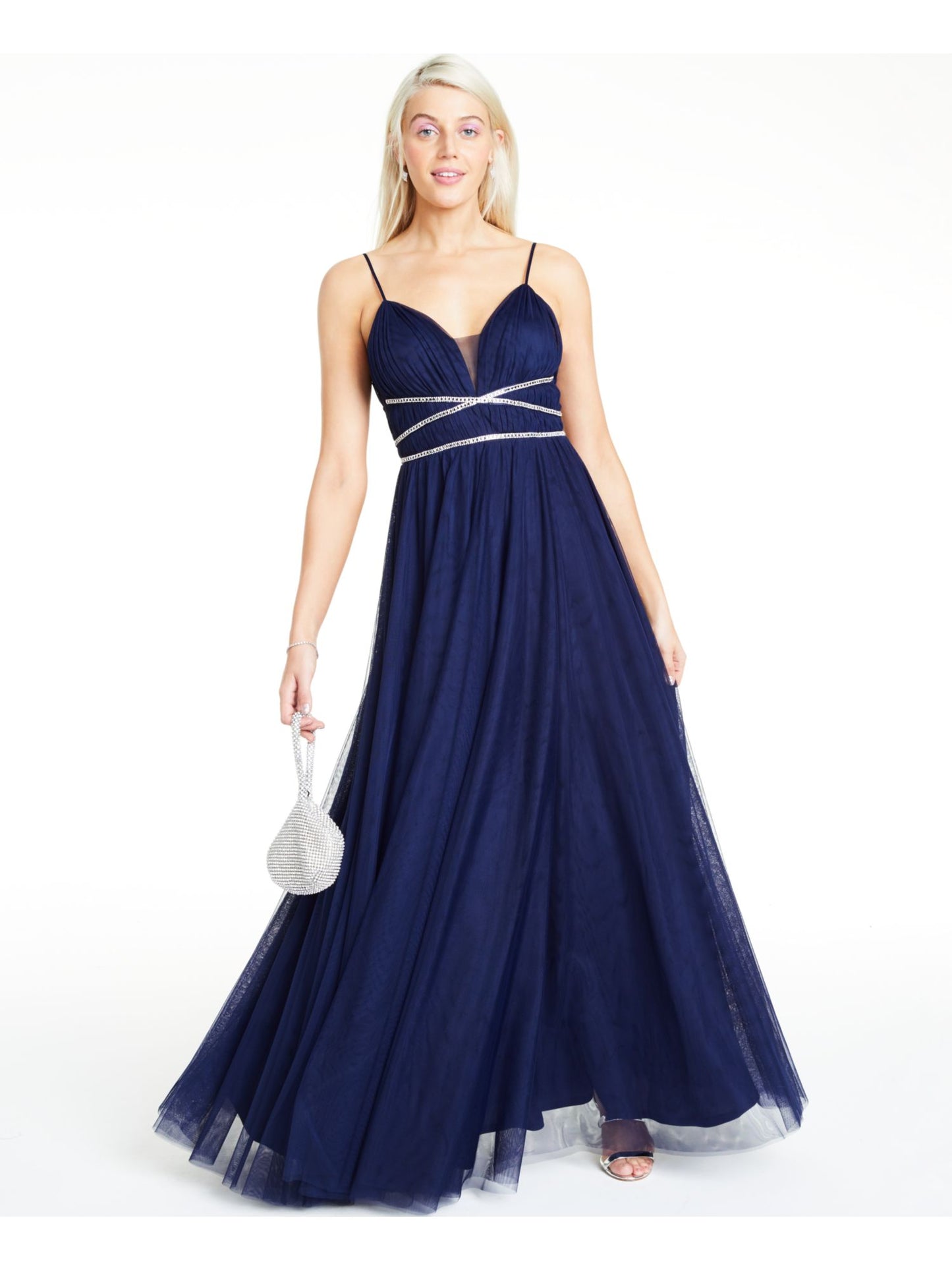 Vestido feminino de festa Say Yes to the Prom, com alças finas transparentes, decote coração, comprimento total, corte formal, azul, tamanho 3