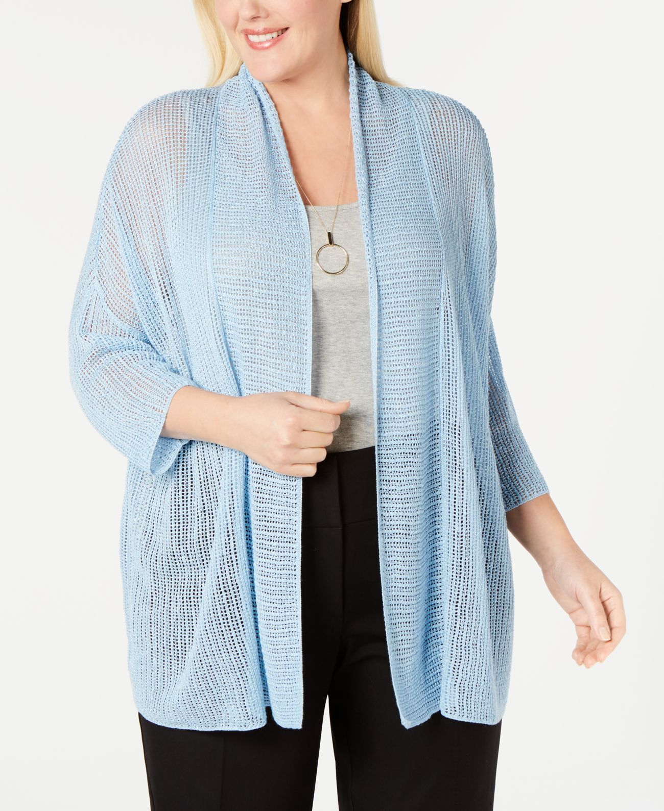 Alfani Kimono Feminino Plus Size com Frente Aberta Azul Tamanho 3X