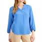 Blusa feminina Alfani de linho com amarração nas costas, azul, tamanho XXL