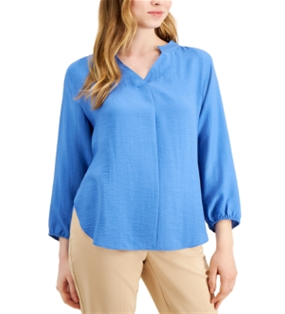 Blusa feminina Alfani de linho com amarração nas costas, azul, tamanho XXL