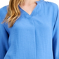 Blusa feminina Alfani de linho com amarração nas costas, azul, tamanho XXL
