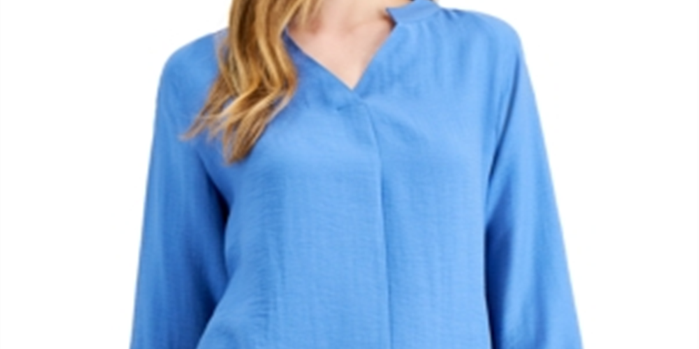 Blusa feminina Alfani de linho com amarração nas costas, azul, tamanho XXL