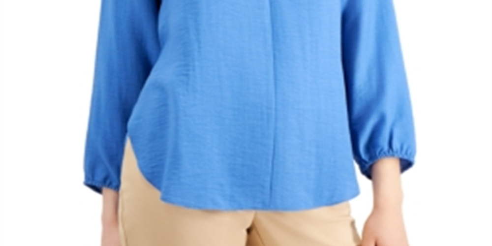 Blusa feminina Alfani de linho com amarração nas costas, azul, tamanho XXL