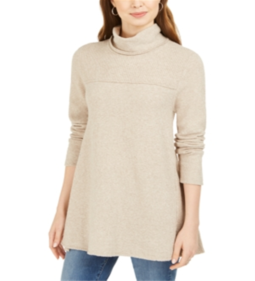 Suéter túnica com gola falsa e costura exposta feminino Style &amp; Co, bege, tamanho M