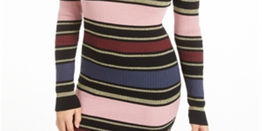 Vestido suéter listrado metálico feminino Planet Gold Junior, azul marinho, tamanho XS