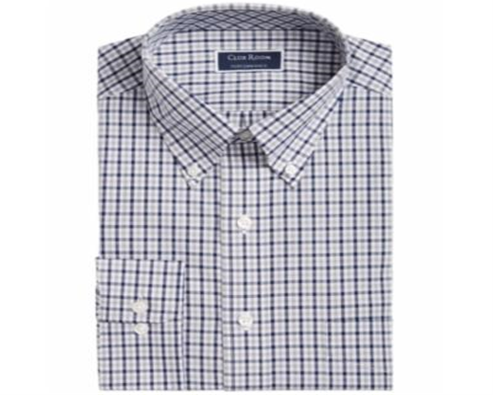 Camisa social masculina Club Room Classic/Regular Fit Gingham Check Performance Cinza Tamanho 17X34-35