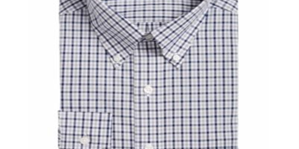 Camisa social masculina Club Room Classic/Regular Fit Gingham Check Performance Cinza Tamanho 17X34-35