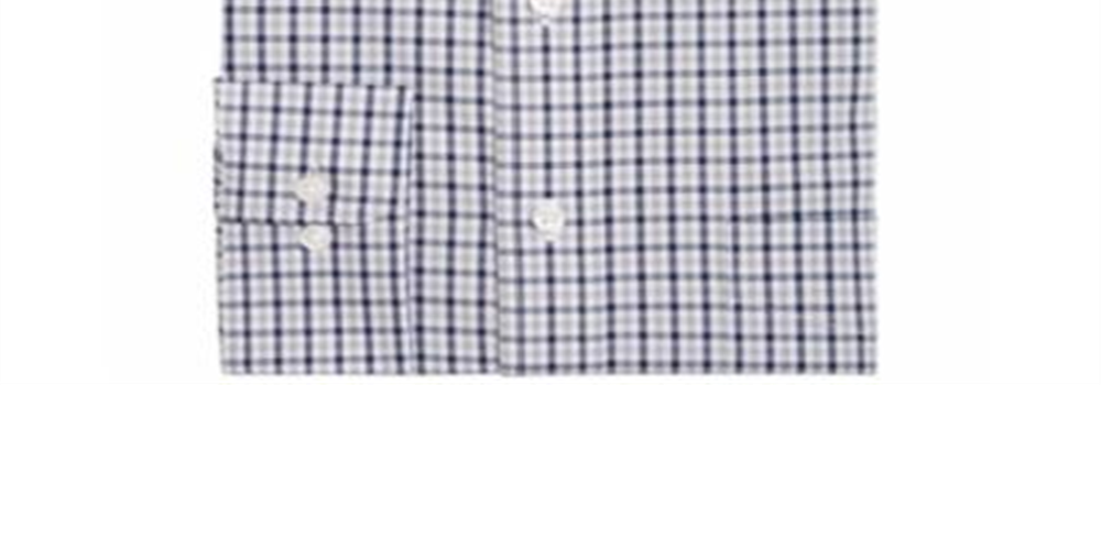 Camisa social masculina Club Room Classic/Regular Fit Gingham Check Performance Cinza Tamanho 17X34-35