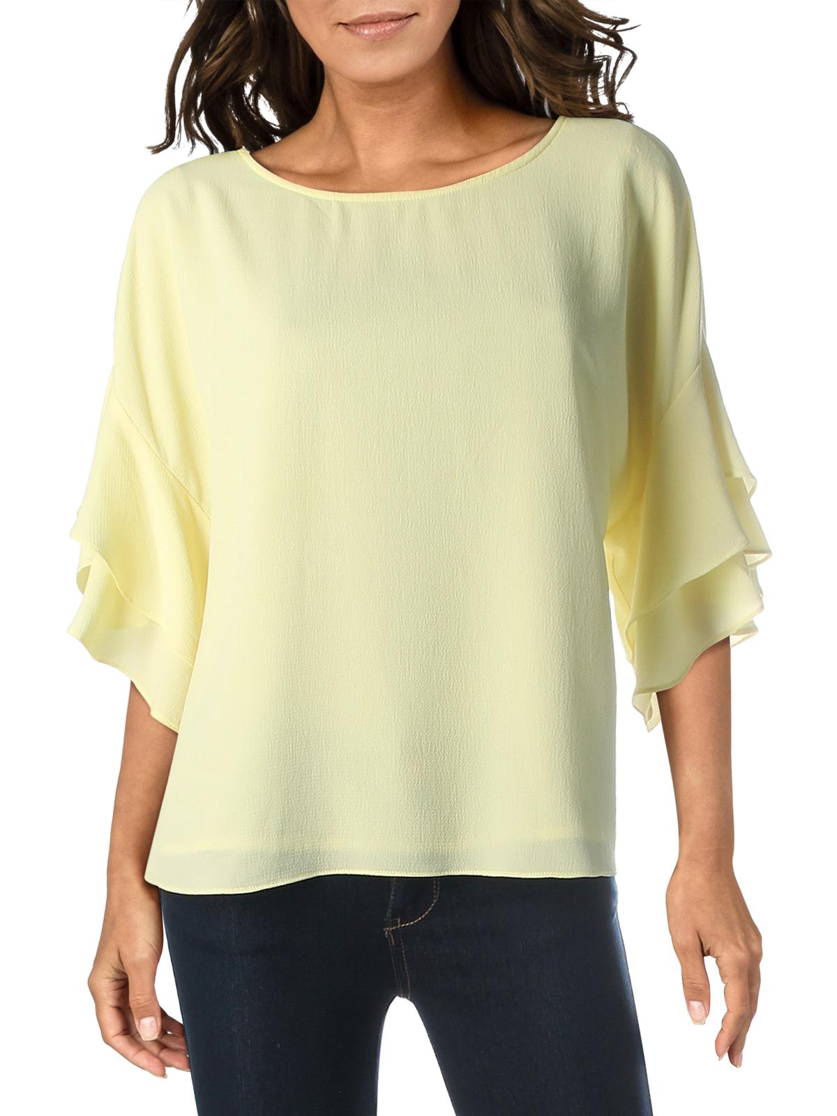 Vince Camuto Top Feminino Ombro Caído Mangas em Camadas Amarelo Tamanho Grande