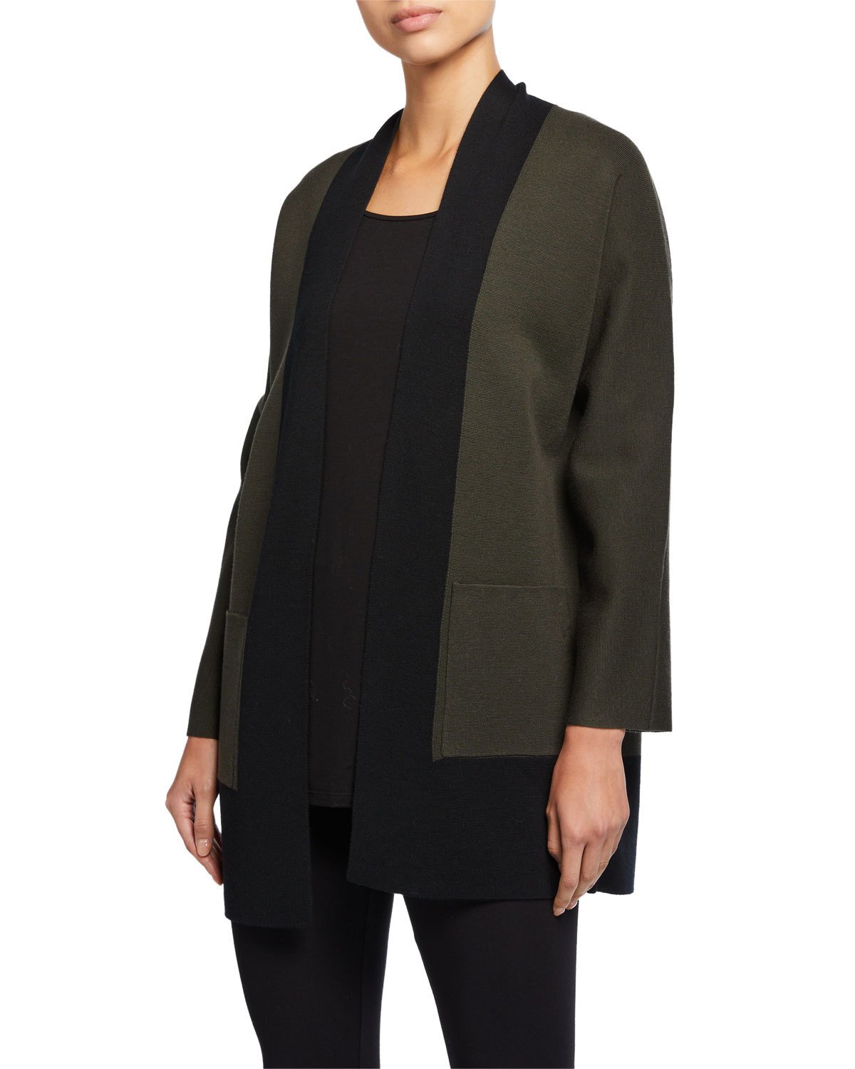 Cardigan de lã Eileen Fisher Colorblock, verde, tamanho médio
