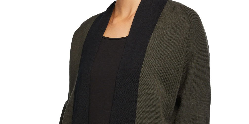 Cardigan de lã Eileen Fisher Colorblock, verde, tamanho médio