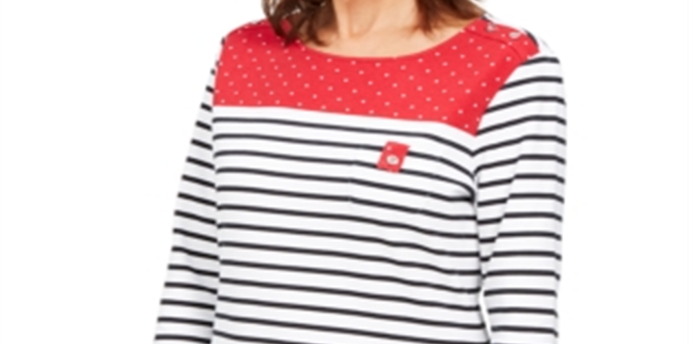 Blusa listrada de bolinhas Karen Scott feminina, vermelha, tamanho pequeno GG