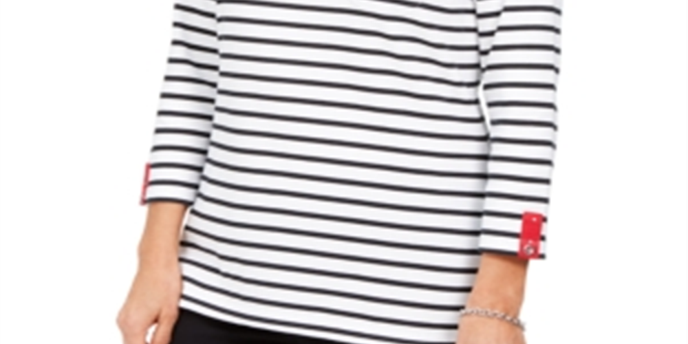Blusa listrada de bolinhas Karen Scott feminina, vermelha, tamanho pequeno GG