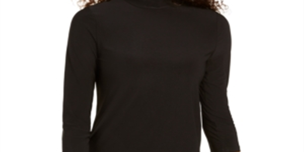 Blusa feminina Kasper com gola falsa e mangas compridas, preta, tamanho grande