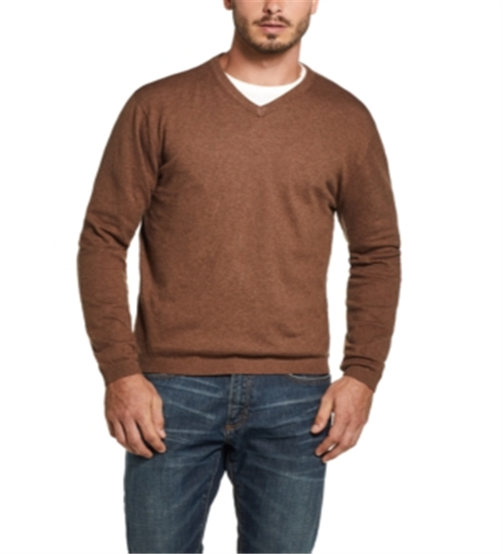 Suéter de cashmere masculino vintage com acabamento canelado e à prova de intempéries, marrom, tamanho médio