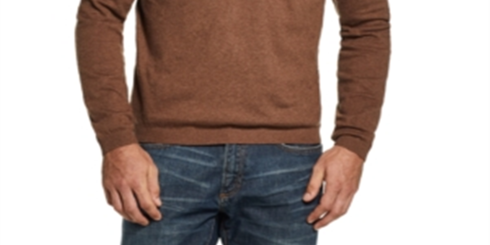 Suéter de cashmere masculino vintage com acabamento canelado e à prova de intempéries, marrom, tamanho médio