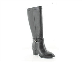Giani Bernini Womens Black Buckle Accent Round Toe Stacked Heel Zip-up Leather Heeled Boots Size 5