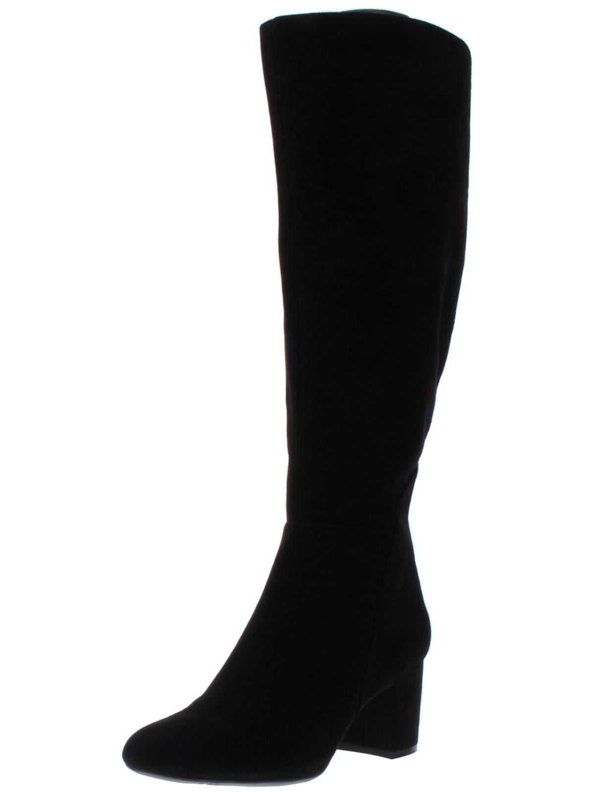 Botas sociais femininas de camurça com zíper e salto bloco da INC International Concepts, pretas, tamanho 6