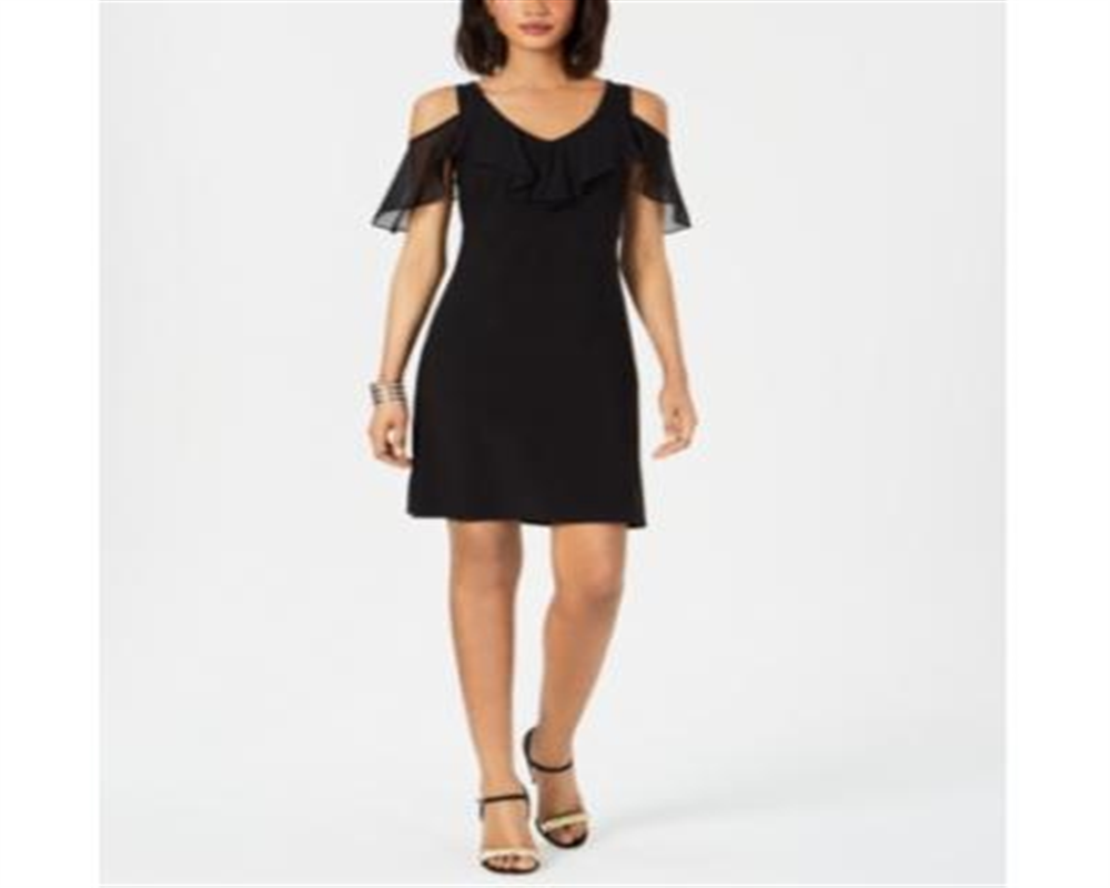 Vestido feminino MSK Petite com ombros descobertos e babados, preto, tamanho Petite XL