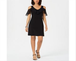 MSK Women's Petite Cold-Shoulder Ruffled Dress Black Size Petite XL