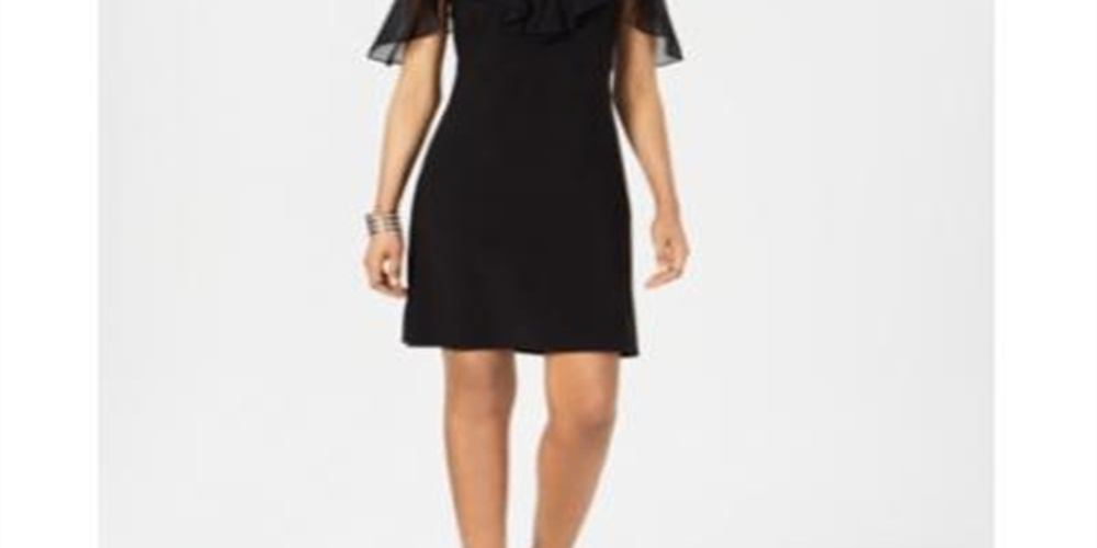 Vestido feminino MSK Petite com ombros descobertos e babados, preto, tamanho Petite XL