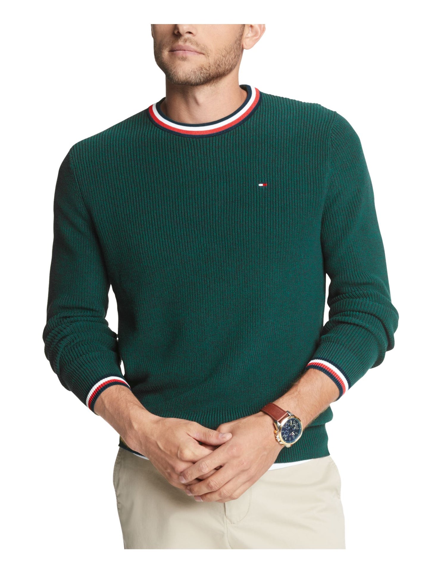 Tommy Hilfiger Masculino Logo Gráfico Manga Longa Gola Redonda Ajuste Clássico Suéter de Algodão Verde Tamanho XX-G