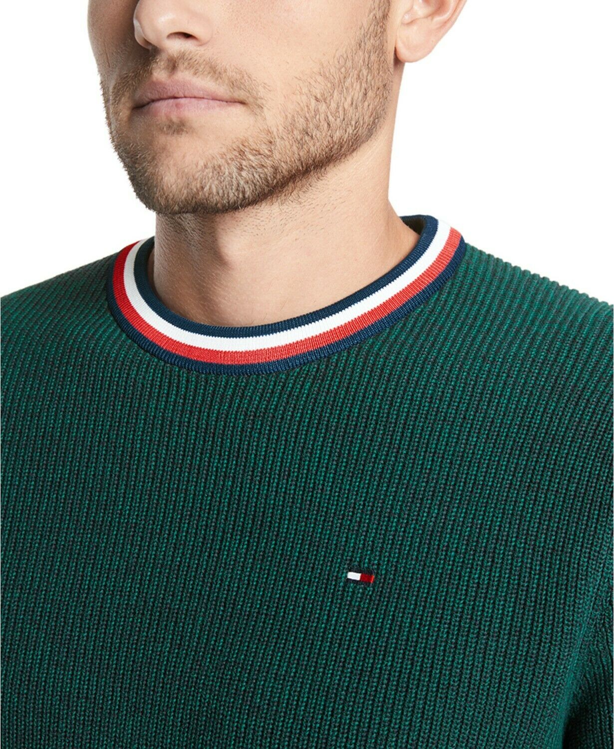 Tommy Hilfiger Masculino Logo Gráfico Manga Longa Gola Redonda Ajuste Clássico Suéter de Algodão Verde Tamanho XX-G