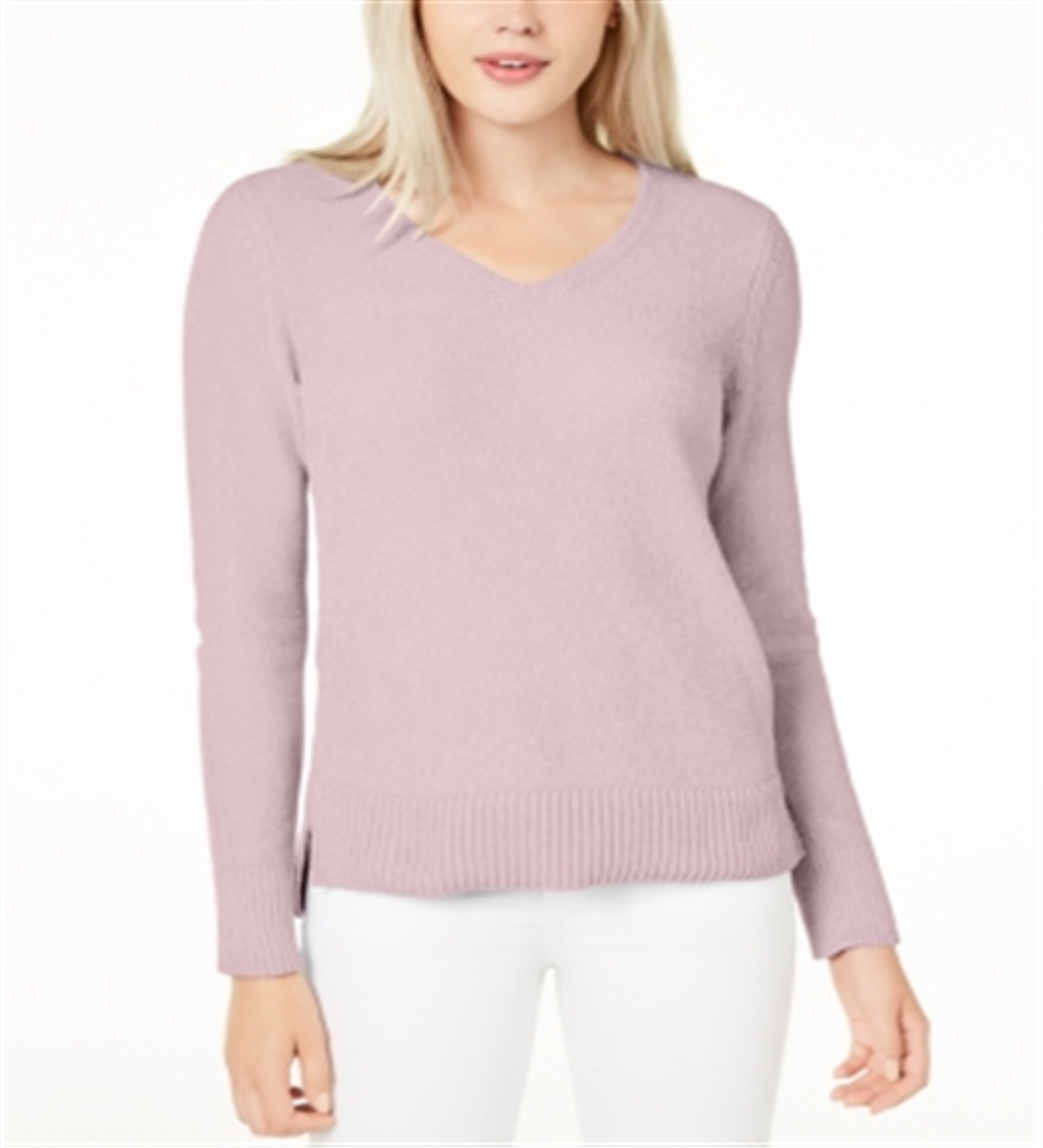 Suéter Feminino Maison Jules Chenille Hi-Low Gola V Rosa Tamanho Médio