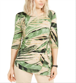 Blusa lateral estampada feminina Alfani, verde, tamanho pequeno M