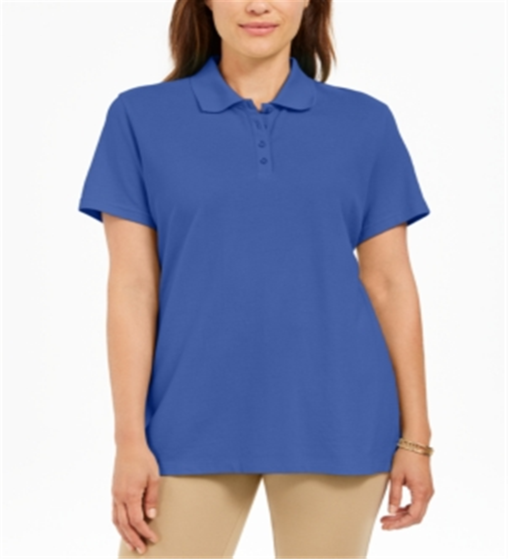 Camisa polo feminina Karen Scott de algodão, azul, tamanho pequeno
