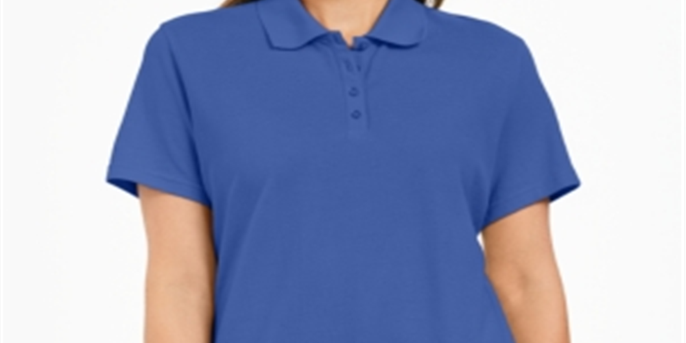 Camisa polo feminina Karen Scott de algodão, azul, tamanho pequeno
