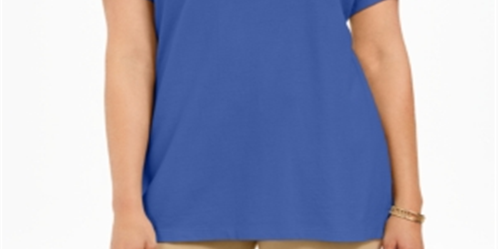 Camisa polo feminina Karen Scott de algodão, azul, tamanho pequeno