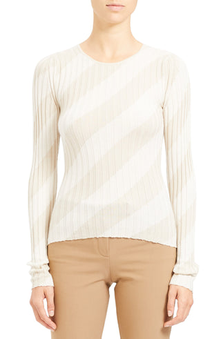 Theory Women's Silk Ribbed Crewneck Sweater White Size Large