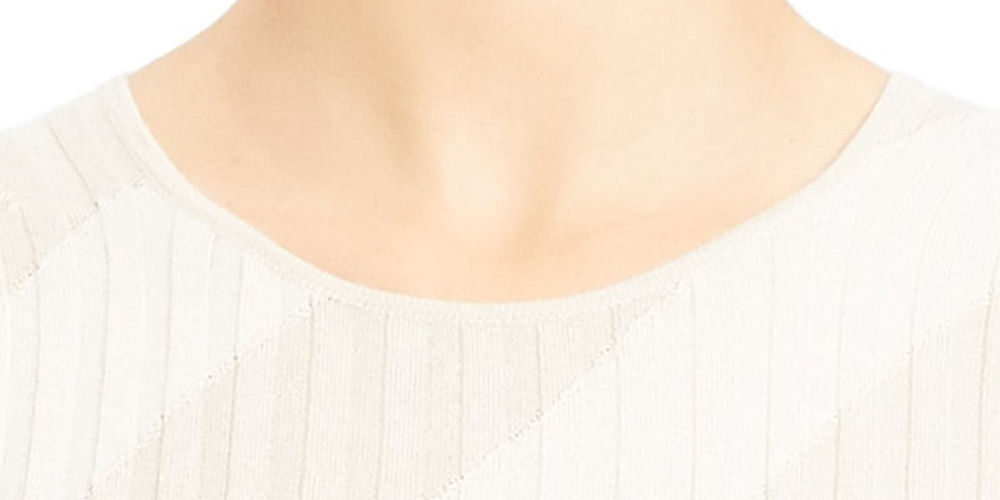 Suéter feminino Theory de seda canelada com gola redonda, tamanho grande, branco