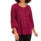 Blusa plissada com botões frontais e manga sino da NY Collection feminina, tamanho roxo - Petite XL