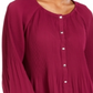 Blusa plissada com botões frontais e manga sino da NY Collection feminina, tamanho roxo - Petite XL