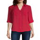 Camisa feminina A. Byer com botões e mangas curtas, carmesim, tamanho M