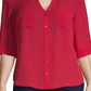 Camisa feminina A. Byer com botões e mangas curtas, carmesim, tamanho M