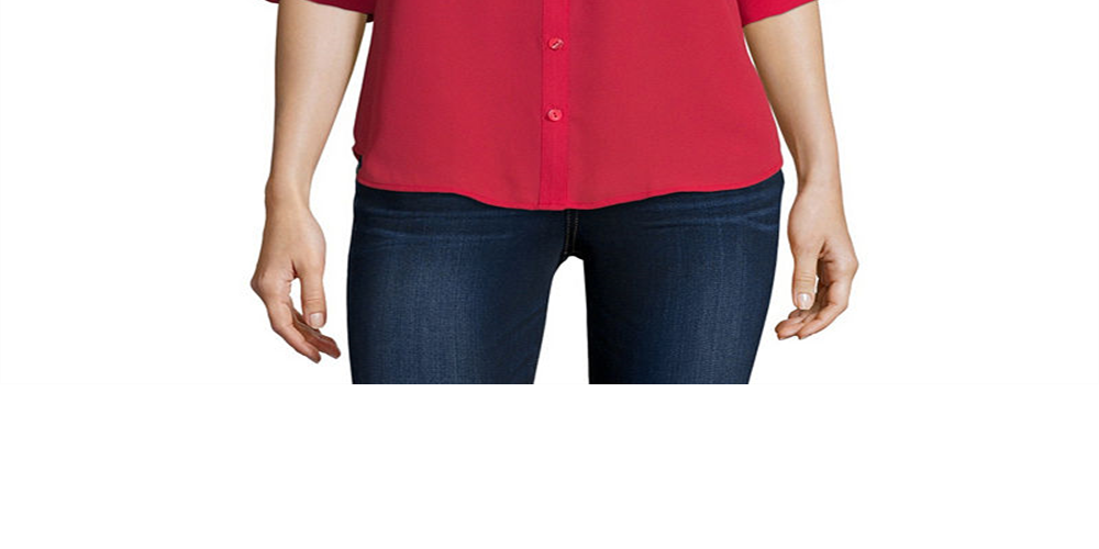 Camisa feminina A. Byer com botões e mangas curtas, carmesim, tamanho M
