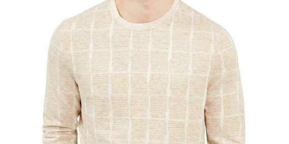 Alfani Masculino Jacquard Grid Pulôver Gola Redonda Bege Tamanho 3XL