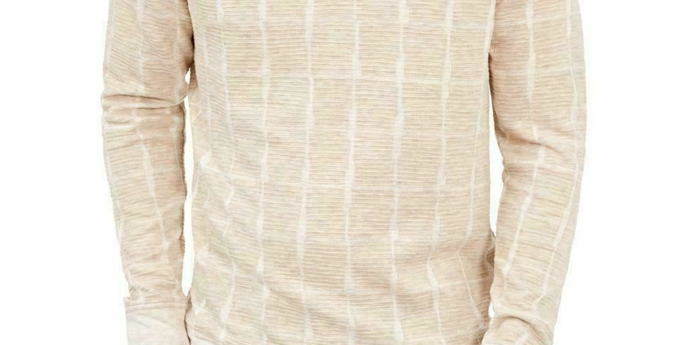 Alfani Masculino Jacquard Grid Pulôver Gola Redonda Bege Tamanho 3XL