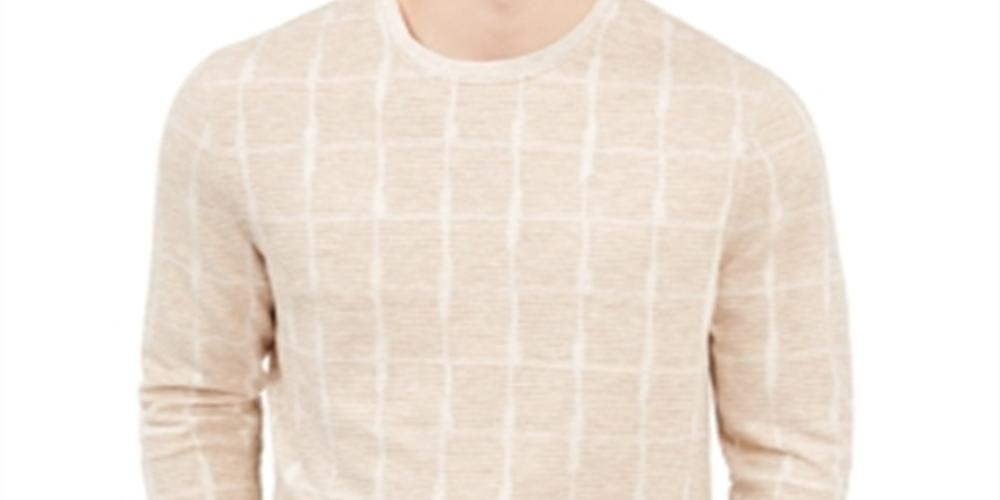 Alfani Masculino Jacquard Grid Pulôver Gola Redonda Bege Tamanho 3XL