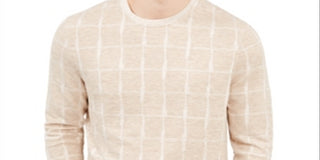 Alfani Men's Jacquard Grid Pullover Crewneck Sweater Beige Size 3XL