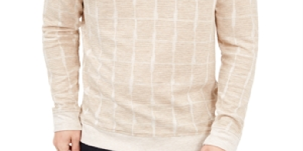 Alfani Masculino Jacquard Grid Pulôver Gola Redonda Bege Tamanho 3XL