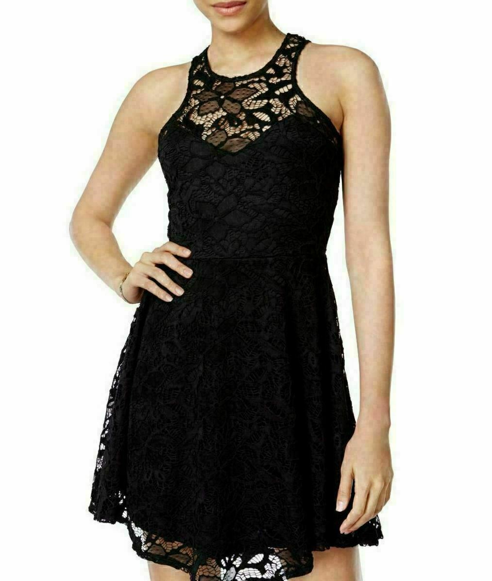 Material Girl Vestido de coquetel ilusão de renda júnior feminino preto tamanho grande