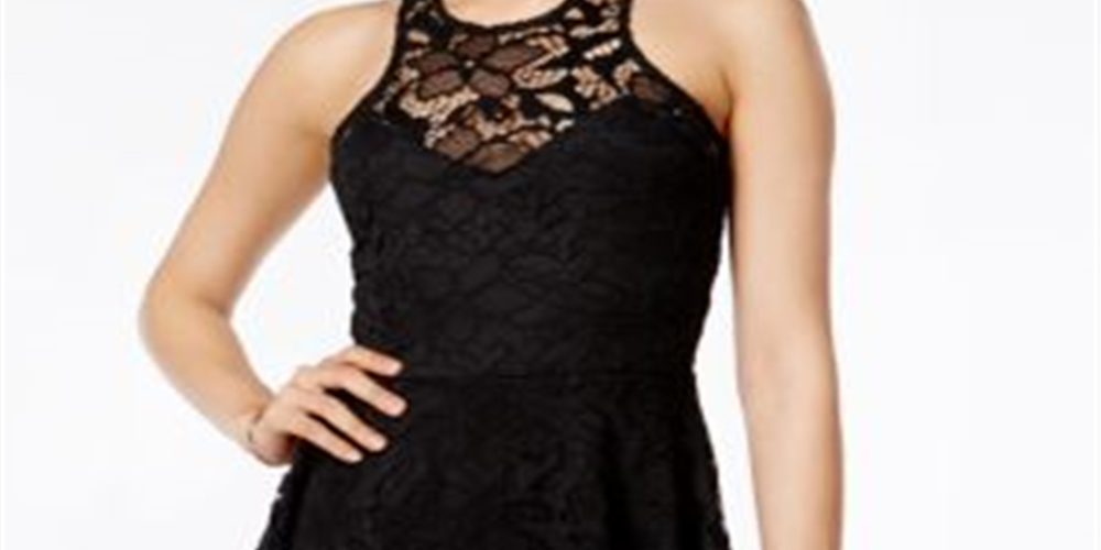 Material Girl Vestido de coquetel ilusão de renda júnior feminino preto tamanho grande